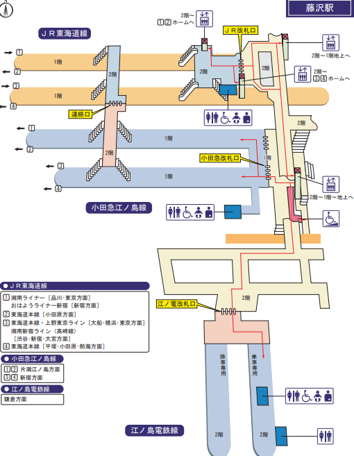 JR藤沢駅から江ノ電藤沢駅までの見取り図