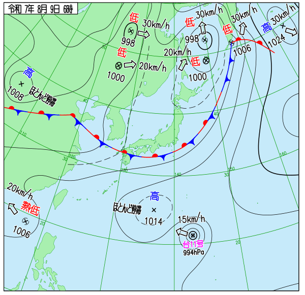 気象庁の天気図8/9