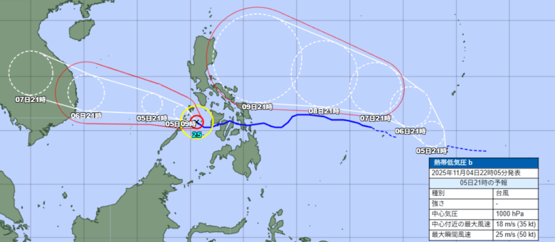 気象庁による台風の進路予想図