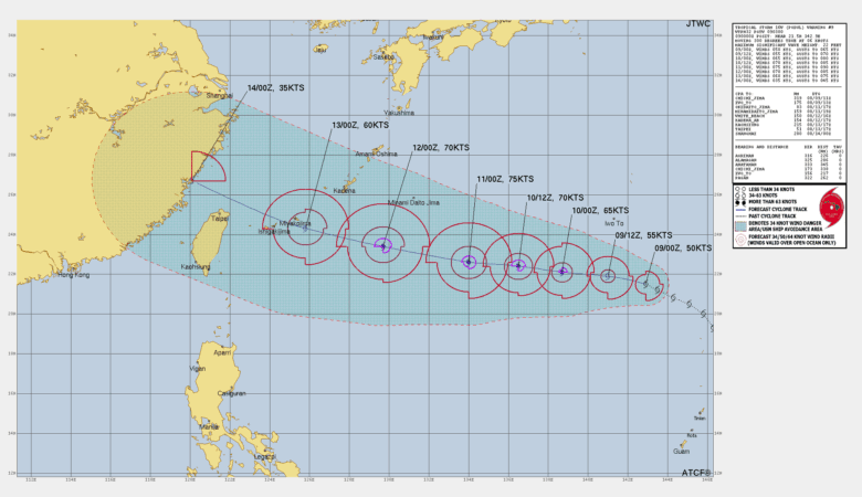 米軍による台風11号の進路予想図